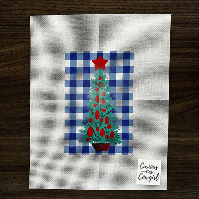 Christmas Tree on Blue Gingham